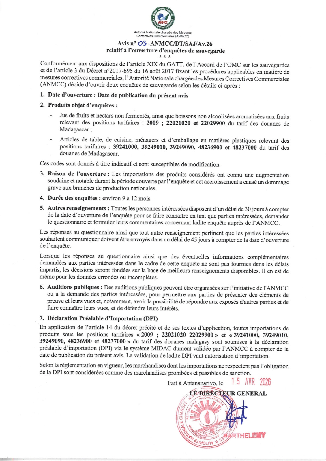 AVIS JUS DE FRUITS ET NECTAR NON FERMENTE AINSI QUE BOISSON NON ALCOOLISEES ET ARTICLE DE TABLE CUISINE MENAGERS ET EMBALLAGE EN MATIERE PLASTIQUES